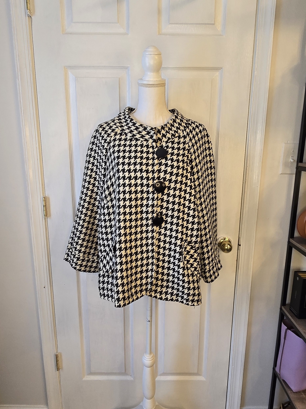 Cato Black & White Houndstooth Women’s Coat Classic Oversized Jacket Plus 14/16